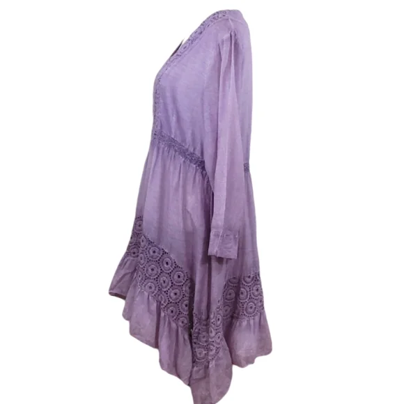 Saga Silk Blend Embroidered Asymmetrical Dress V-neck - Picture 6 of 11